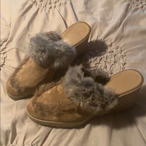 Coach suede fur mules